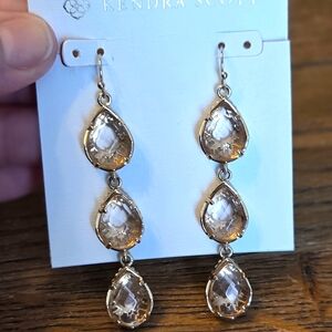 Kendra Scott Custom Vintage Clear Peach Drop Earrings In Gold